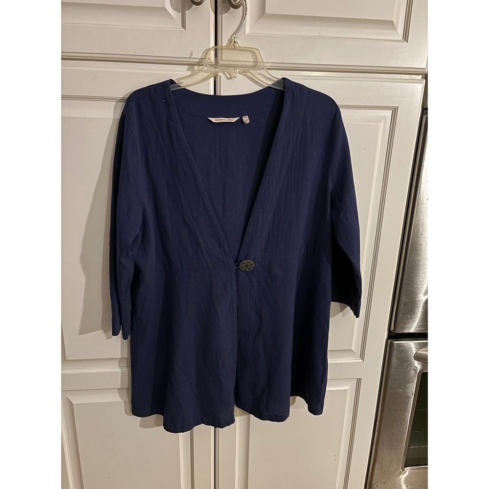 Soft Surroundings Navy Blue Textured Button Front Tunic‎ Top Size L